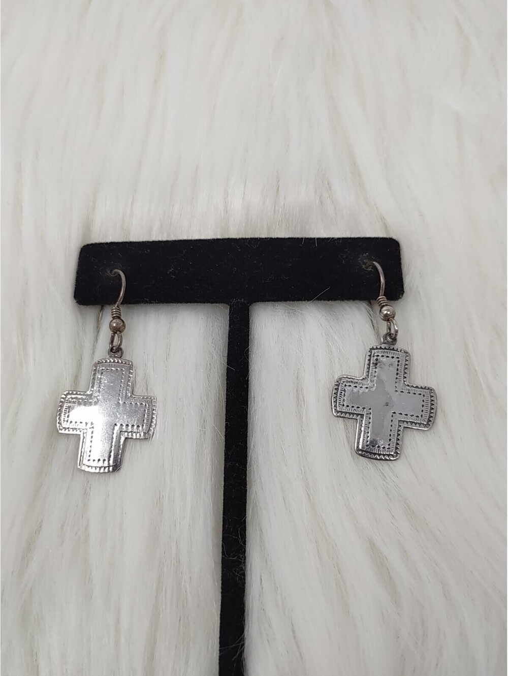 Sterling Silver Southwestern Cross Dangle Earrings 925